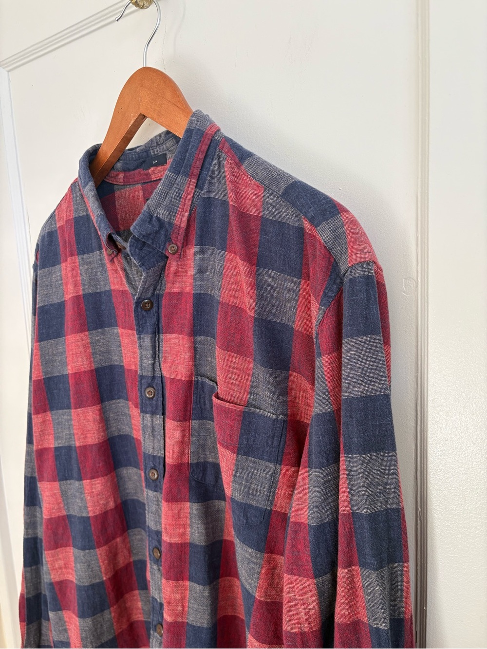 J. Crew Men’s Red and Blue Plaid Check Homespun Collard Shirt Size XL Slim Fit - Picture 2 of 8